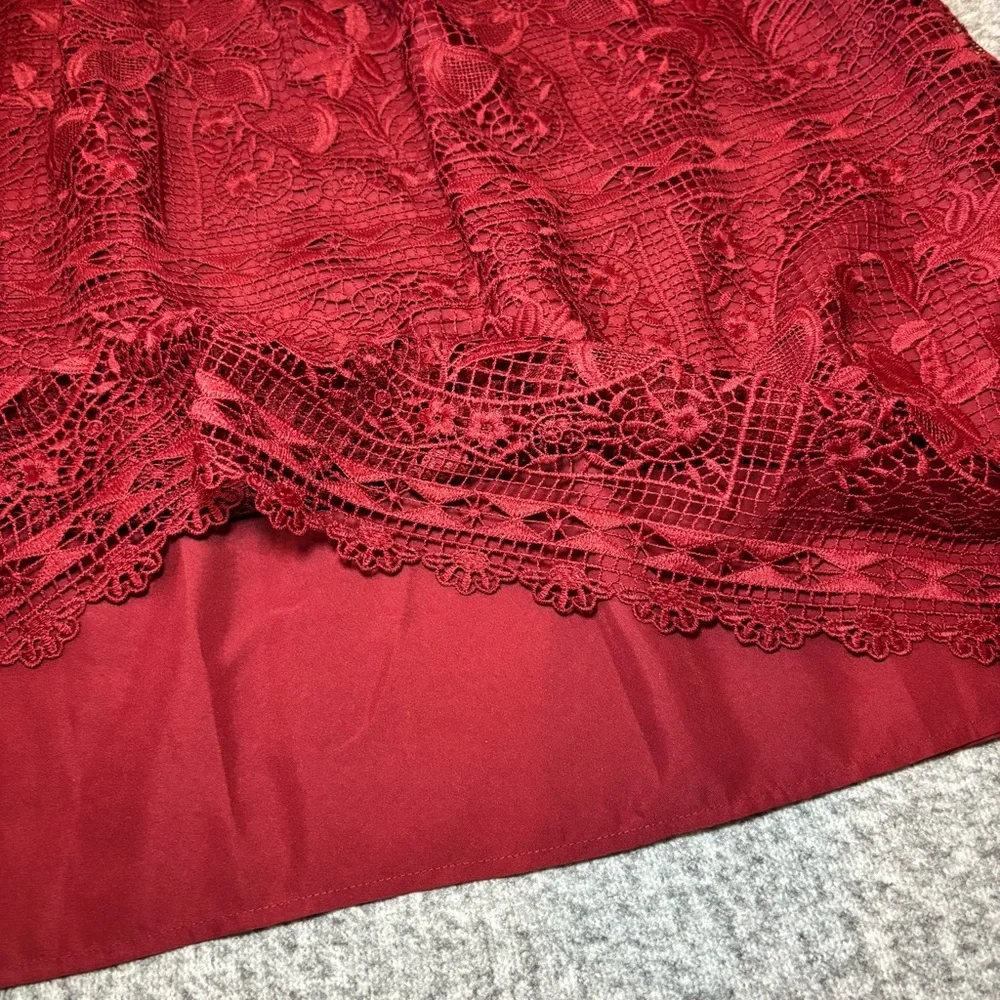 Talbots Women’s Floral Lace Fit & Flare Midi Skirt 12P Burgundy New Petite